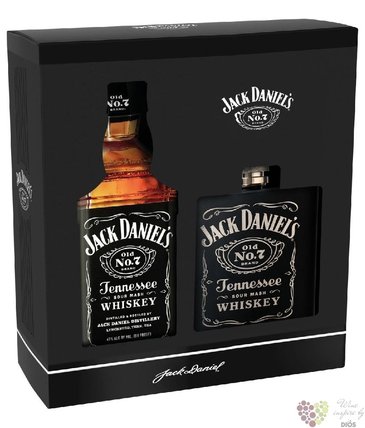 Jack Daniels  Black label  gift hip flask set Tennessee whiskey 40% vol.  0.70 l