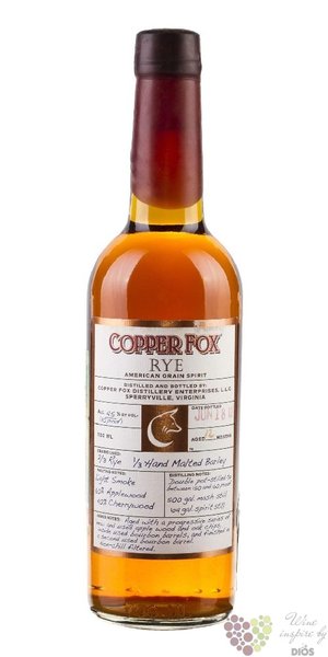 Copper Fox  Rye  American grain spirits by Wasmunds 45% vol.  0.70 l
