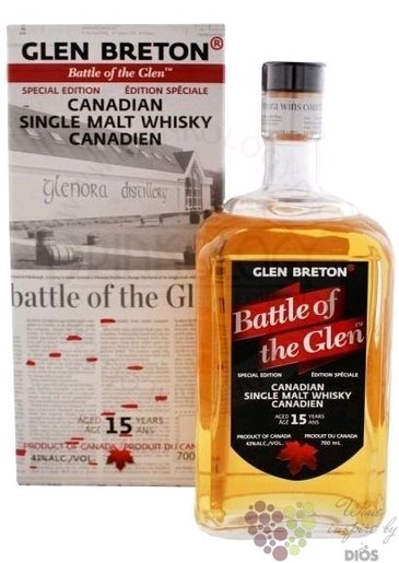 Glen Breton  Battle of the Glen  aged 15 years Canadian single malt whisky 43% vol.    0.70 l