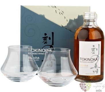 Tokinoka glass set of blended Japanese whisky by White oak 40% vol.  0.50 l