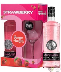 Puerto de Indias „ Strawberry ” glass set Spanish Sevillian gin 37.5% vol. 0.70l