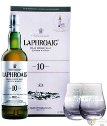 Laphroaig 10 years old 2glass set single malt Islay whisky 40% vol.  0.70 l
