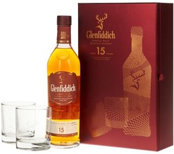 Glenfiddich aged 15 years glass set single malt Speyside whisky 40% vol.  0.70 l